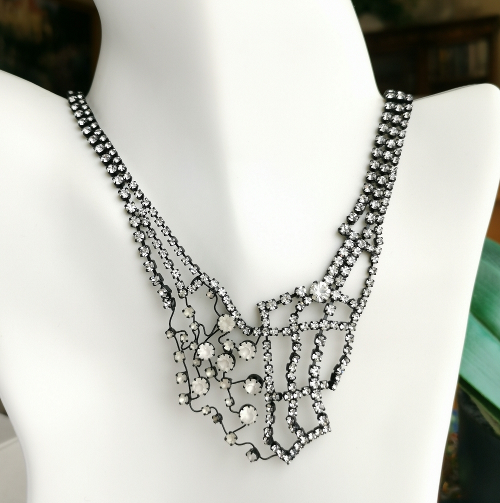 Vintage Czech Crystal Necklace Abstract